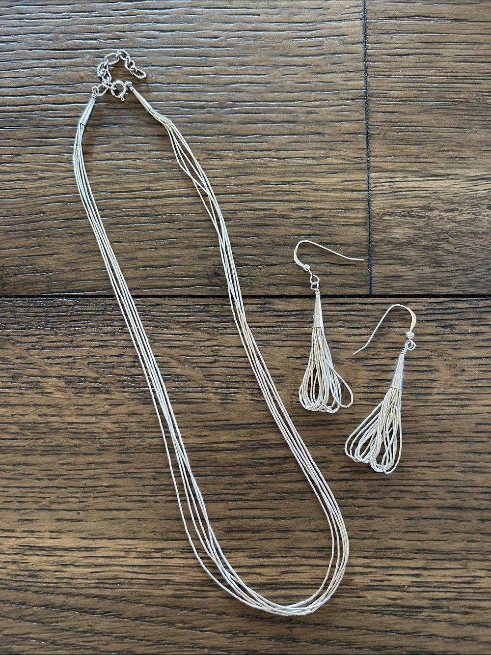 Liquid Silver Necklace with Matching Drop Earrings
